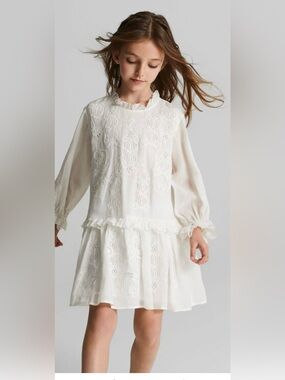 Reiss White Lace Long-Sleeve Girls Dress
